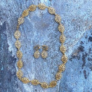 Vintage gold necklace with matching clip earrings